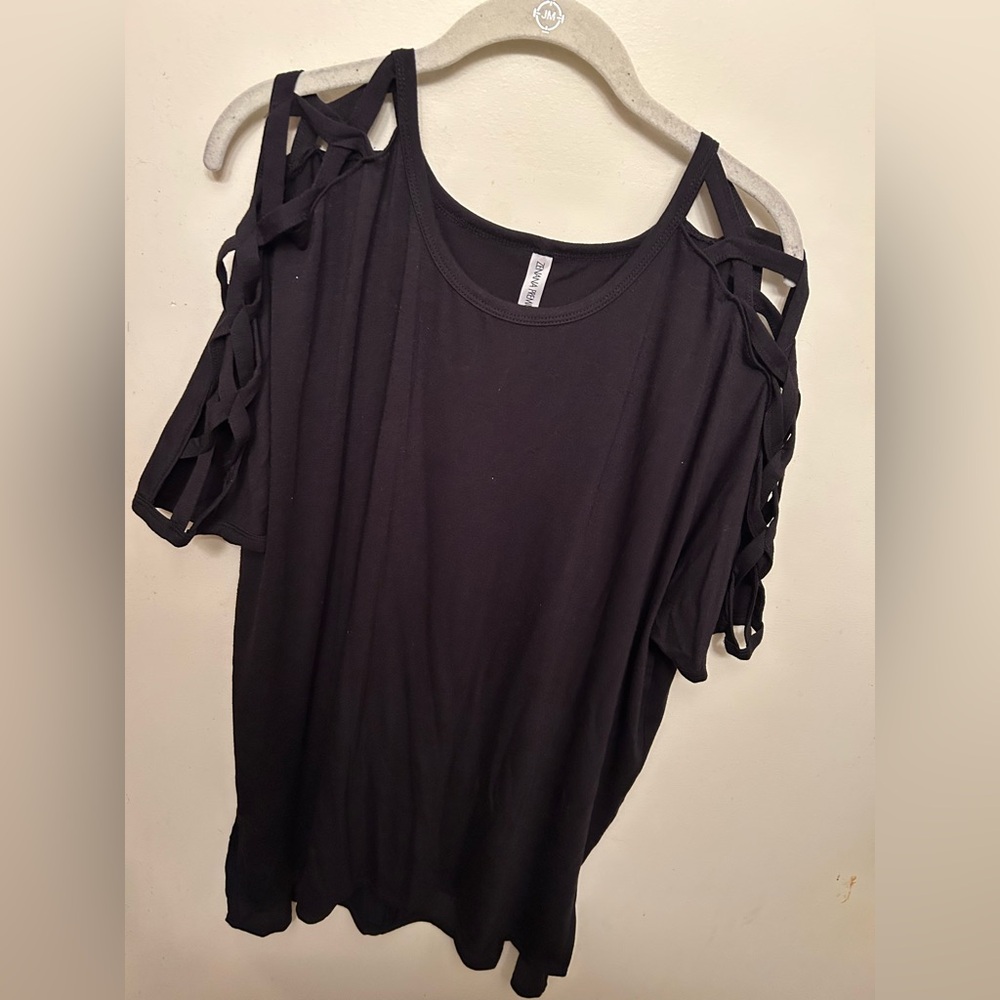 Black knit lattice sleeves top, sz 3x, gently worn, super soft